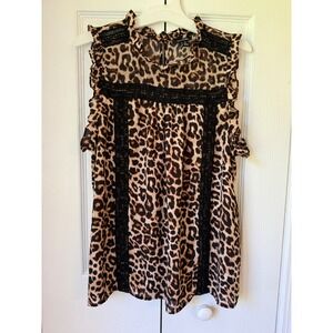 ✨Ana a New Approach Leopard Print Ruffle Trim Sleeveless‎ Blouse Top Size M